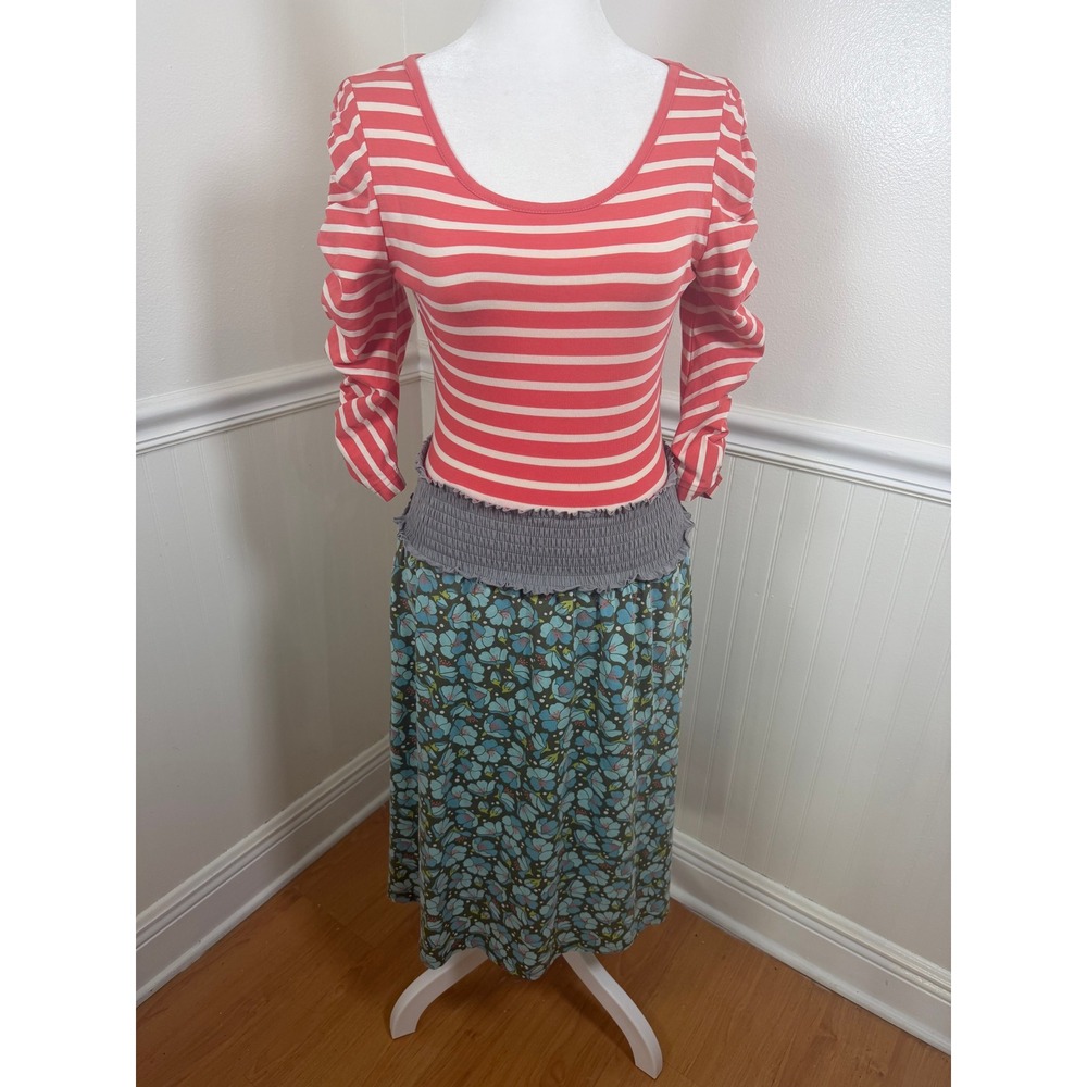 Matilda Jane Midi Dress Womens Small Red Floral Striped Smocked AD16160